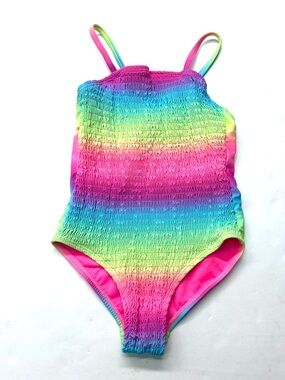 Breaking Waves Pink Rainbow Smocked Tie-Dye One-Piece Swimsuit
